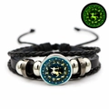 Luminous Sagittarius multilayer leather braided bracelet with zodiac wheel charm - Sagittarius