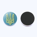 Runder Ukraine-Magnet mit Wappen aus Kristallglas und magnetischer Rückseite, 30mm - Blau Gold Dreizack Stil (JY006320-6)