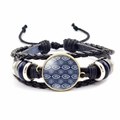 Handmade multilayer black leather bracelet with Turkish blue evil eye glass charm - Blue Overlapping Texture Style (JY006334-6)