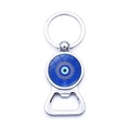 Silberner Flaschenöffner Schlüsselanhänger mit blauem Evil Eye im türkischen Stil - Transparent Blau Glas Stil (JY006347-4)