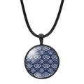 Vintage blue evil eye glass gem pendant necklace with black braided leather rope cord - Matrix Pattern Evil Eye (JY006344-6)