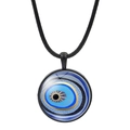 Vintage blue evil eye glass pendant necklace with a black woven leather cord - Five-color Concentric Evil Eye (JY006344-8)
