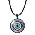 Evil eye glass pendant necklace with colorful concentric patterns on black cord - Multicolor Radial Psychedelic Texture (JY006344-9)