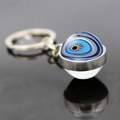 Portachiavi occhio blu in vetro con base in lega dorata e anello in acciaio lucido - Bellissimo Totem Occhio (JY006341-8)