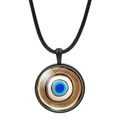 Round blue evil eye pendant necklace with black cord and golden sunburst detail - Gold-brown Radial Evil Eye (JY006344-10)