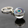 Portachiavi malocchio turco con ciondolo a sfera in vetro colorato e anello argento - Strisce Concentriche Colorate (JY006341-9)