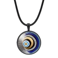 Blue evil eye time gem necklace with round vintage pendant and black leather cord - Blue Black Spiral Texture Style (JY006344-11)