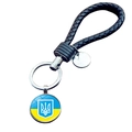 Portachiavi stemma Ucraina con bandiera blu-gialla e cinturino in pelle intrecciata nera - Tridente Blu Giallo Epossidico (JY006310-7)
