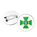 Silver round Ukraine SBU emblem brooch with green cross and safety pin back - Silver-Security Service SBU Emblem (JY006303 Silver-9)