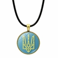 Halskette mit Ukraine-Wappen-Trident auf blauem Grund und schwarzer Kordel - Hellblauer Dreizack (JY006311-6)