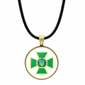 Halskette mit Ukraine-Wappen-Anhänger, rundem Goldrahmen und schwarzem geflochtenem Seil - Goldene Blätter Insignien (JY006311-9)