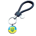 Portachiavi in pelle intrecciata nera con ciondolo tridente bandiera ucraina - Pendente Tridente Blu Giallo (JY006310-11)