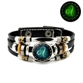 Luminous multi-layer leather Leo zodiac bracelet with retro punk glow design and snap button - Leo
