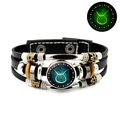 Luminous Taurus zodiac multilayer leather bracelet with glowing glass cabochon - Taurus