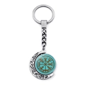 Porte-clés boussole Viking Vegvisir rotatif avec pendentif lune en argent et bleu - Style Boussole Bleu Vert (JY006531-9)