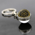 Silver Viking Vegvisir keychain with black and gold compass glass dome pendant - Black Gold Vegvisir Style (JY006535-7)