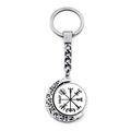 Porte-clés boussole Viking lune en argent avec pendentif rotatif Vegvisir et symboles d'Odin - Style Boussole Viking Noir (JY006531-10)