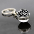 Nordic Viking Vegvisir compass keychain with double-sided glass ball pendant - Valkyries Compass Runes Style (JY006535-8)