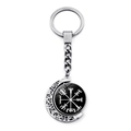 Porte-clés viking croissant de lune argenté avec pendentif boussole vegvisir rotatif - Style Boussole Patch Verre (JY006531-11)
