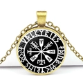 Viking Vegvisir compass necklace with Valkyries runes on a black pendant and bronze chain - Valkyries Compass Variant Style (JY006521-8)
