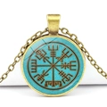 Vintage bronze Viking compass pendant necklace with green glass gem for women - Teal Viking Compass Style (JY006521-9)