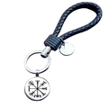 Wikinger Vegvisir Kompass Schlüsselanhänger mit schwarzem Lederband und Metallanhängern - Weißer Kompass Stil (JY006536-10)
