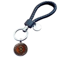 Nordischer Wikinger Leder Schlüsselanhänger mit Runen Emblem und schwarzem Lederband - Bronze Runen Stil (JY006536-12)