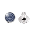 Blue Turkish evil eye clip-on earring with silver-tone base and secure back clip - Blue Tone Round Glass Style (JY006329-6)