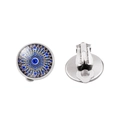 Silver evil eye clip-on earrings with blue mandala pattern and spring clip back - Geometric Mandala Exotic Style (JY006329-7)