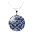 Collar de cadena de serpiente plateada con colgante de vidrio de ojo turco azul - Estilo Patrón Ojos Pequeños Repetidos (JY006340-6)