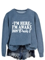 Detail of blue long sleeve sweatshirt featuring white letter print and star decorations - Blue (White Font)