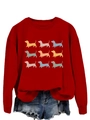 Détail d'un sweat rouge avec neuf silhouettes de teckels colorés imprimés sur le torse - S / Rouge