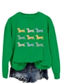Détail du sweat-shirt vert vif avec neuf silhouettes de teckels colorées imprimées - S / Vert Herbe