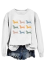 Flat lay of white crewneck sweatshirt featuring nine colorful dachshund dog silhouettes - White