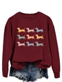 Detail of burgundy sweatshirt featuring a nine-grid colorful dachshund silhouette print - Burgundy