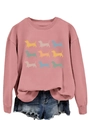 Detail of pink crewneck sweatshirt featuring nine colorful dachshund silhouette prints - Rose Gold