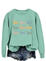 Detail of mint green sweatshirt with cute nine colorful dachshund dog silhouettes print - Light Green