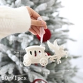 White glitter pegasus carriage Christmas hanging ornament, 15x9cm festive decoration - Carriage Pendant
