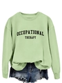 Detail eines hellgrünen Sweatshirts mit Occupational Therapy Aufdruck und Rippbündchen - Olivgrünes Sweatshirt (Schwarze Schrift)