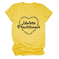 Detail of yellow nurse practitioner t-shirt showing heart-shaped typography and roll-up sleeves - S / Yellow