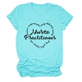 Detail of mint green Nurse Practitioner T-shirt with heart-shaped typography and crew neck - S / Deep Water Blue (Black Font)