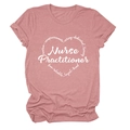 Detail of Nurse Practitioner print on dusty rose t-shirt with compassionate heart pattern - S / Rose Gold (White Font)
