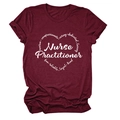 Detail of burgundy T-shirt showing Nurse Practitioner heart graphic with caring words - S / Burgundy