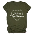 Detail of Nurse Practitioner print on olive green t-shirt with caring heart words - S / Army Green (White Font)
