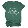 Detailed close-up of Nurse Practitioner heart graphic on dark green short sleeve T-shirt - S / Retro Green (White Font)