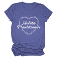 Detail of Nurse Practitioner print on heathered purple short sleeve crewneck t-shirt - S / Retro Blue (White Font)
