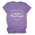 Detailed close-up of the heather purple Nurse Practitioner heart print t-shirt fabric - S / Purple (White Font)