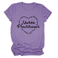 Detail of the heart-shaped nurse practitioner typography on purple heather T-shirt - S / Purple (Black Font)