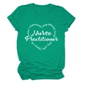 Detail of Nurse Practitioner print with heart-shaped text border on green cotton T-shirt - S / Dark Green