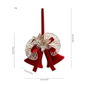 Pendentif cloche de Noël floqué rouge avec nœud doré et décorations de feuilles - Double Cloche Floconnée Avec Fleur Dorée